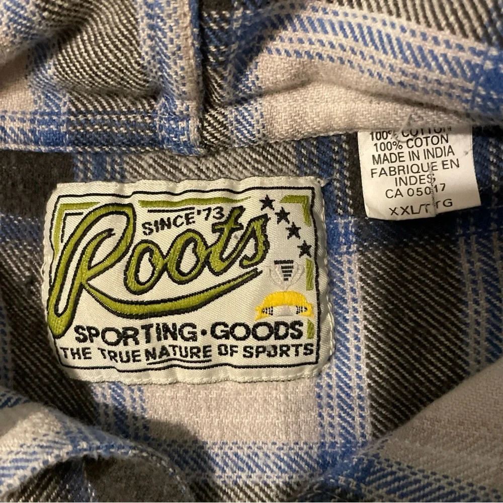 Roots Hooded Plaid Flannel Vest with Blue Accents 2XLT